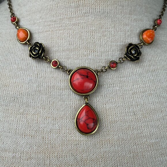 Nine West Vintage America Chain Necklace w/ Rose & Stone 18.5" - Picture 2 of 8